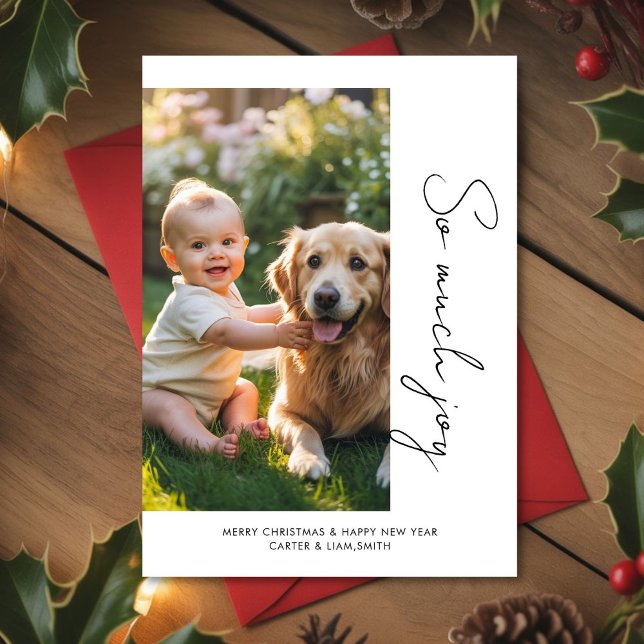 Cartão De Festividades Baby & Dog So Much Joy Holiday greeting Card (Criador carregado)