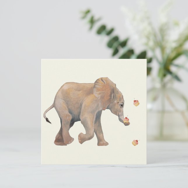 Cartão De Festividades Baby Elephant with cupcake cards Set 10 (Em pé/Frente)