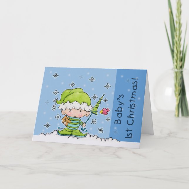 Cartão De Festividades Baby Elf –Personalized !st  Christmas (Frente)