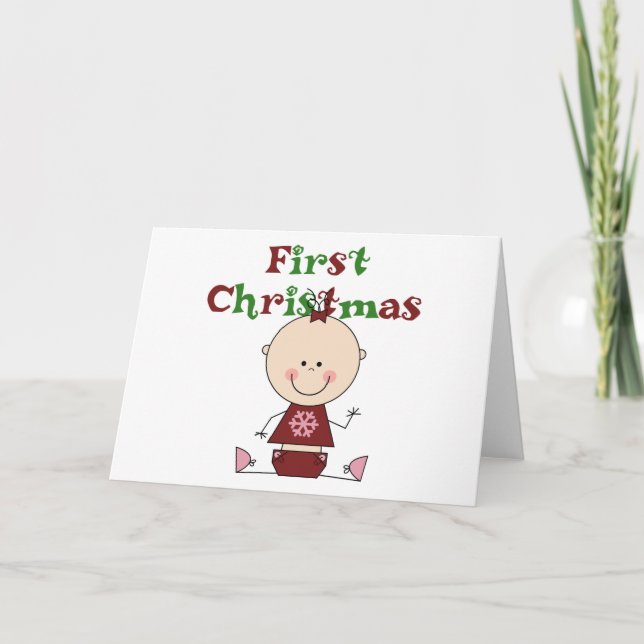 Cartão De Festividades Baby Girl First Christmas T-shirts e presentes (Frente)