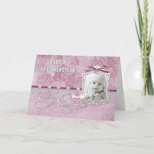 Cartão De Festividades Baby Girls First Christmas Card (Frente)