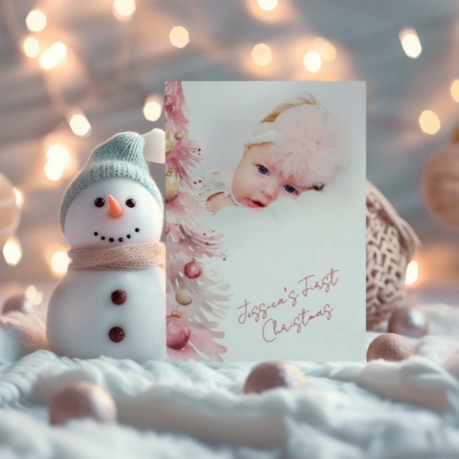 Cartão De Festividades Baby Girls First Natal Flat Holiday Card (Criador carregado)