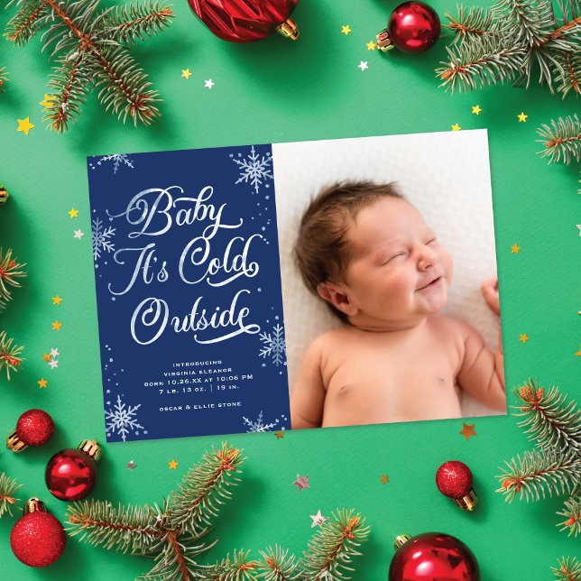 Cartão De Festividades Baby It's Fold Outside Holiday Birth Announement (Criador carregado)
