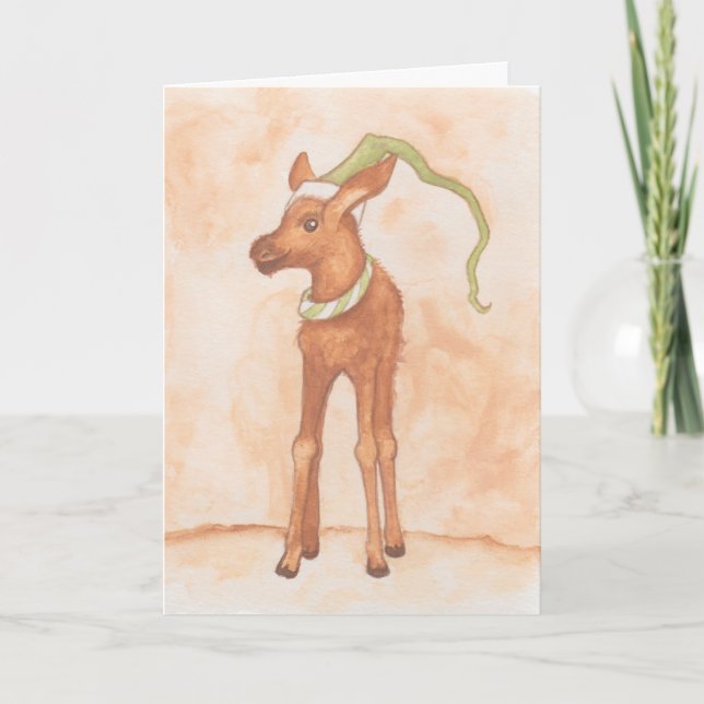 Cartão De Festividades Baby Moose com Hat Elf Holiday (Frente)