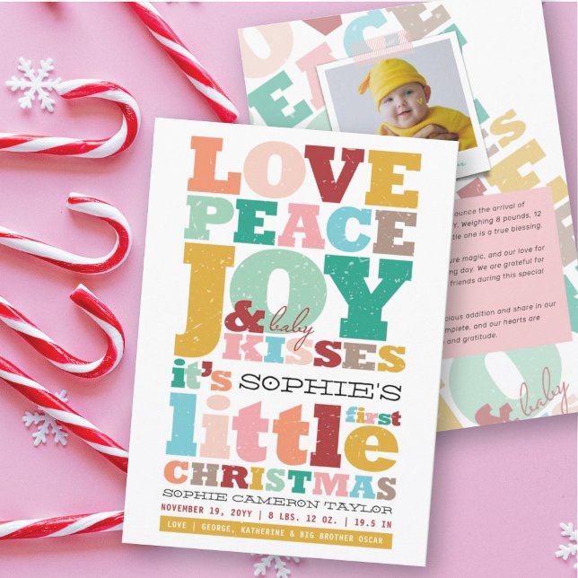 Cartão De Festividades Baby Name First Christmas Love Birth Announcement (Criador carregado)