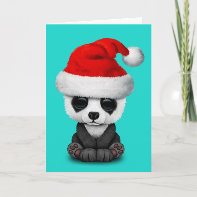 Cartão De Festividades Baby Panda Bear Wearing a Santa Hat (Frente)