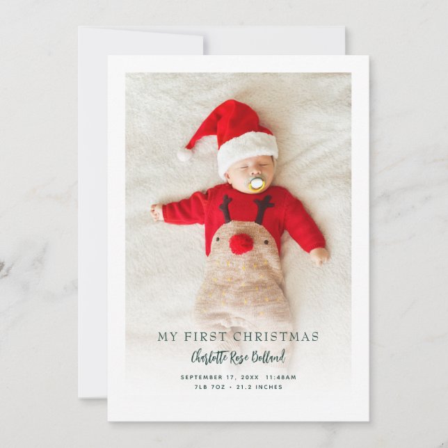 Cartão De Festividades Baby Photo First Christmas Birth Announcement (Frente)