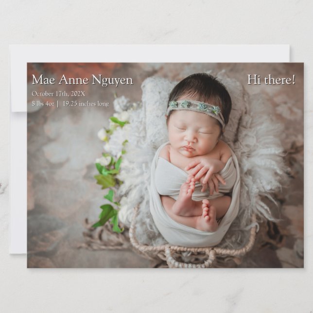 Cartão De Festividades Baby Photo Modern Birth Announcement  (Frente)