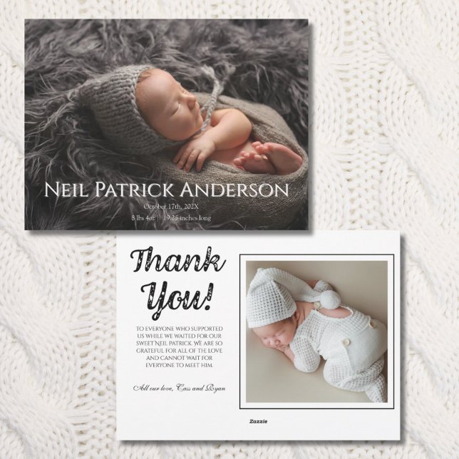 Cartão De Festividades Baby Photo Modern Birth Announcement White (Criador carregado)