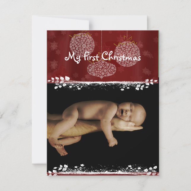 Cartão De Festividades Baby Photo White Ornaments My 1rua Christmas (Frente)
