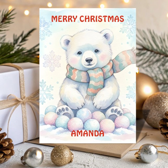 Cartão De Festividades Baby Polar Bear Wonderland Kids Christmas Card (Criador carregado)