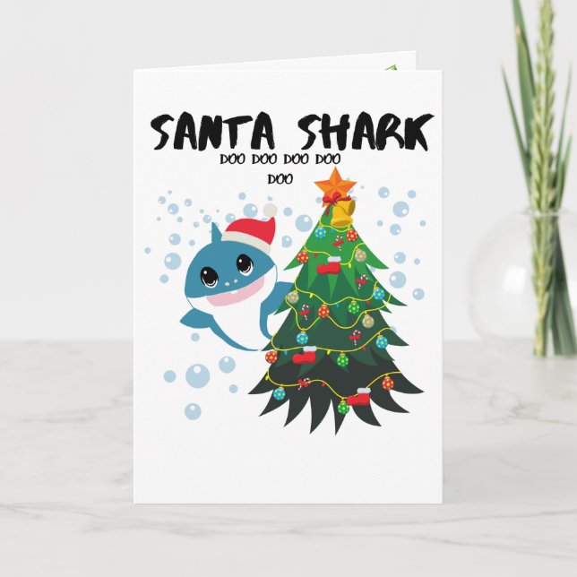 Cartão De Festividades Baby Shark "Santa shark" (Frente)