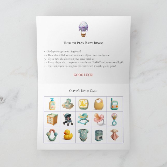 Cartão De Festividades Baby Shower Bingo Game Board10. Fun Party (Interior)