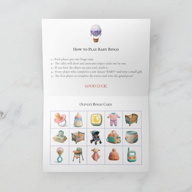Cartão De Festividades Baby Shower Bingo Game Board11. Fun Party (Interior)