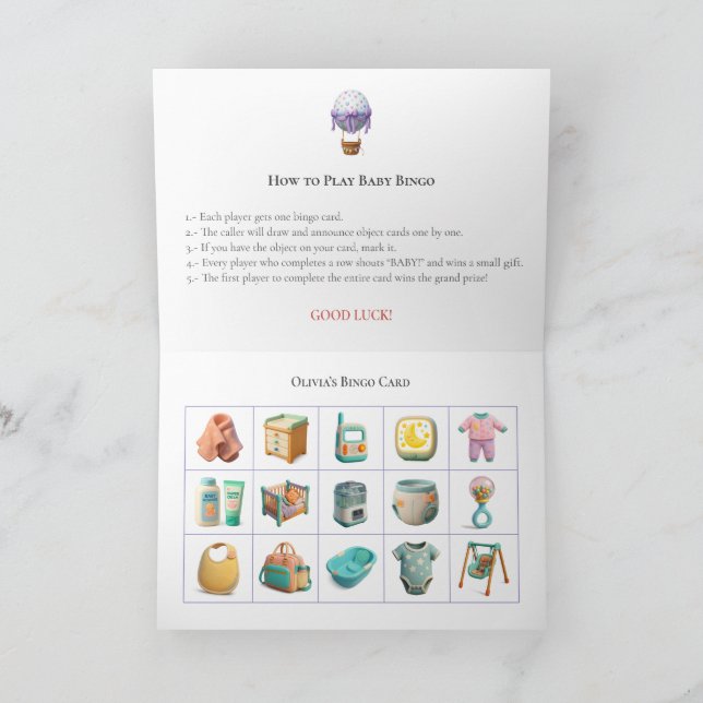 Cartão De Festividades Baby Shower Bingo Game Board12. Fun Party (Interior)