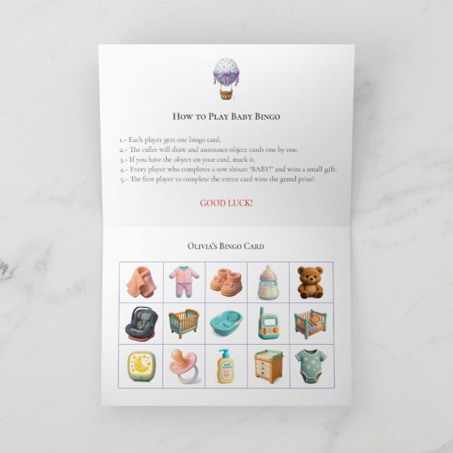 Cartão De Festividades Baby Shower Bingo Game Board13. Fun Party (Interior)