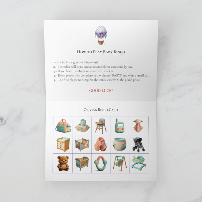 Cartão De Festividades Baby Shower Bingo Game Board16. Fun Party (Interior)