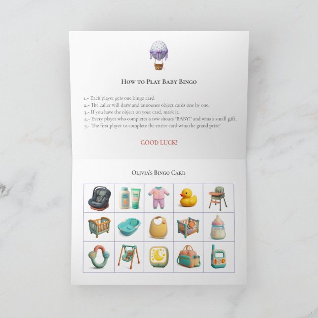Cartão De Festividades Baby Shower Bingo Game Board19. Fun Party (Interior)