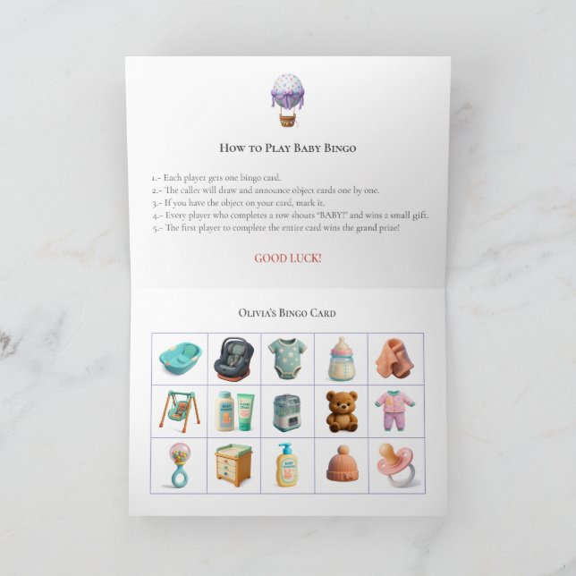 Cartão De Festividades Baby Shower Bingo Game Board1. Fun Party (Interior)