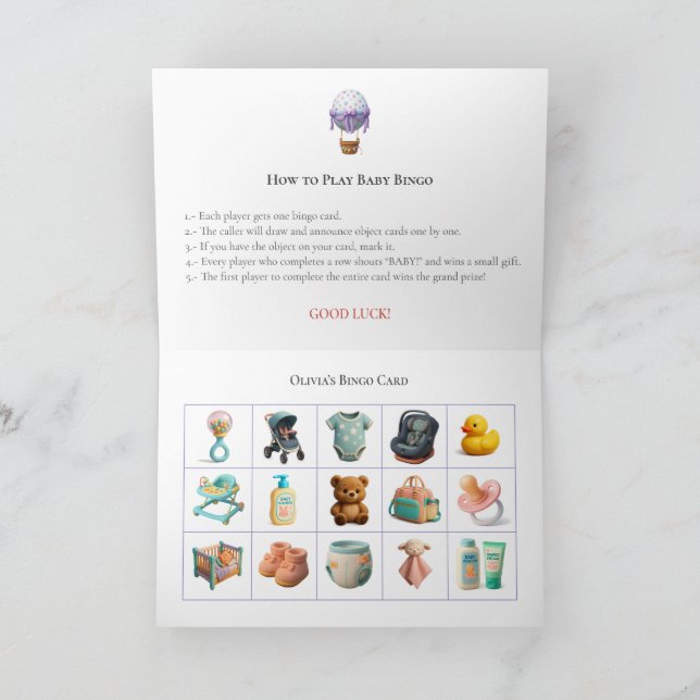 Cartão De Festividades Baby Shower Bingo Game Board20. Fun Party (Interior)