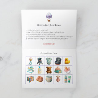 Cartão De Festividades Baby Shower Bingo Game Board20. Fun Party