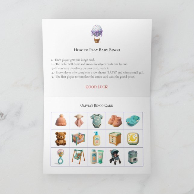 Cartão De Festividades Baby Shower Bingo Game Board3. Fun Party (Interior)