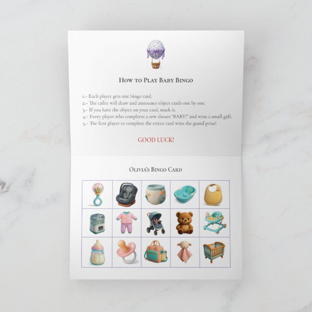 Cartão De Festividades Baby Shower Bingo Game Board5. Fun Party (Interior)