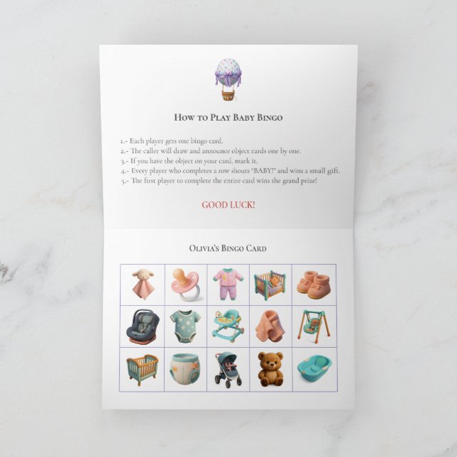 Cartão De Festividades Baby Shower Bingo Game Board9. Fun Party (Interior)