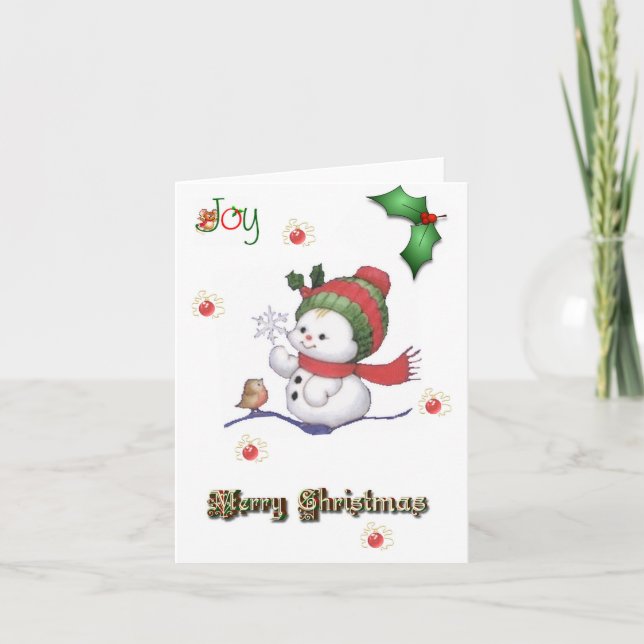 Cartão De Festividades baby snowman talking to a baby bird christmas card (Frente)