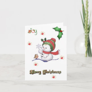Cartão De Festividades baby snowman talking to a baby bird christmas card