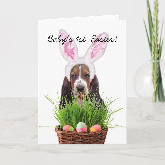 Cartão De Festividades Baby's 1st Easter Basset Hound (Frente)