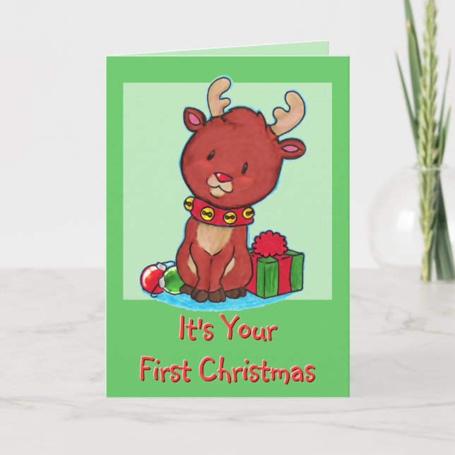 Cartão De Festividades Baby's First Christmas Card (Frente)
