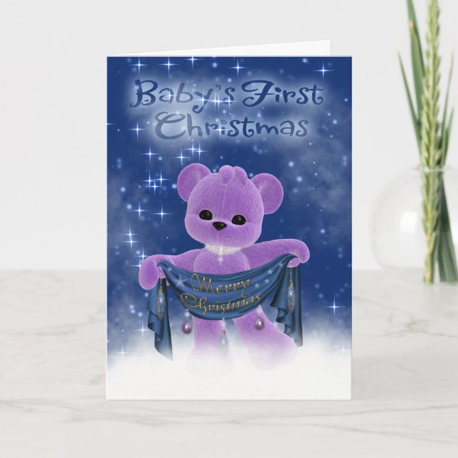 Cartão De Festividades Baby's First Christmas Card With Cute Little Bear (Frente)