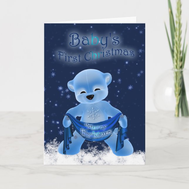 Cartão De Festividades Baby's First Christmas Card With Cute Little Bear (Frente)