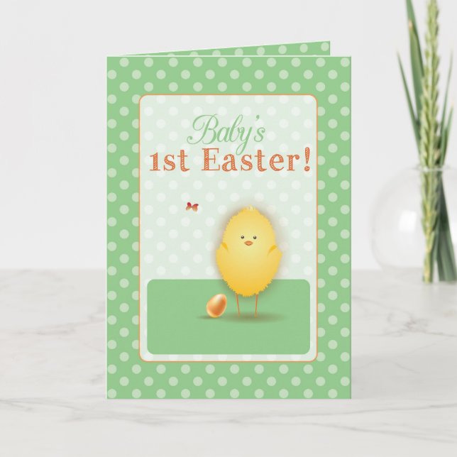 Cartão De Festividades Baby's First Easter Cute Chick With Egg (Frente)