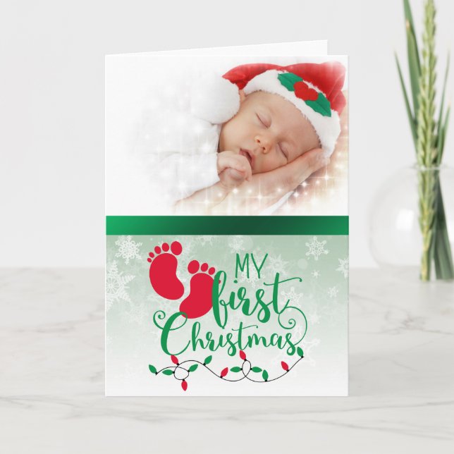 Cartão De Festividades Baby's First Photo Christmas Card (Frente)