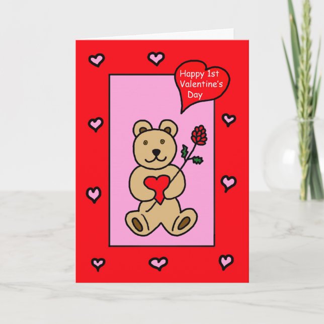 Cartão De Festividades Baby's First Valentine -- Teddy Bear Valentine (Frente)