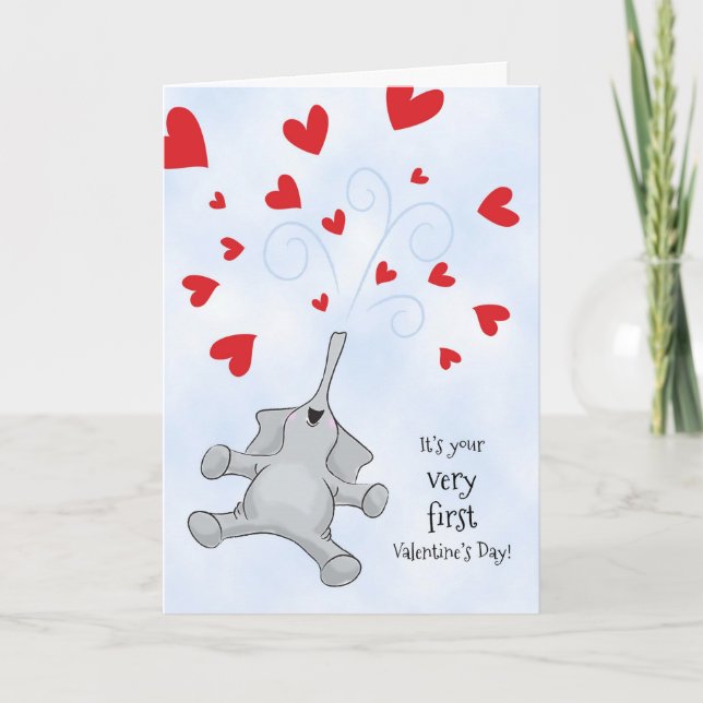 Cartão De Festividades Baby's First Valentine's Day, Elephant & Hearts (Frente)