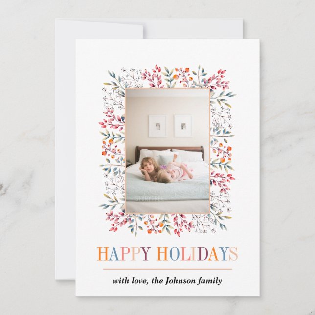 Cartão De Festividades Baga, folha de pêssego Felicidades Natal foto (Frente)