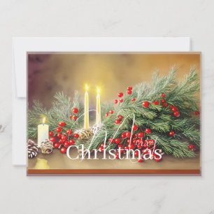 Cartão De Festividades Bagas de abeto e velas orçamento Natal