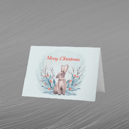 Cartão De Festividades Bagas de Coelho de Natal Aquarela