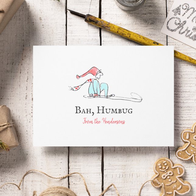 Cartão De Festividades Bah Humbug Engraçado Scrooge Natal Vitoriano (This funny Dickens Christmas card features my own elf drawing and Victorian typography.)