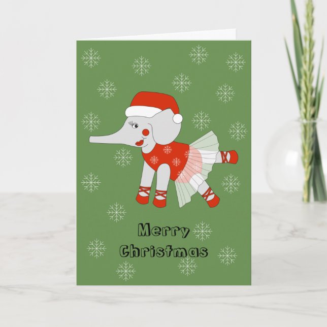 Cartão De Festividades Bailarina Elefante Natal Flocos de Neve illusima (Frente)