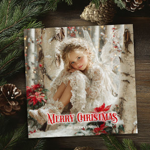 Cartão De Festividades Baixe o anjo retrô com saudação de Natal festiva