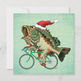 Cartão De Festividades Baixo-borda cavalgando bicicleta com o Papai Noel