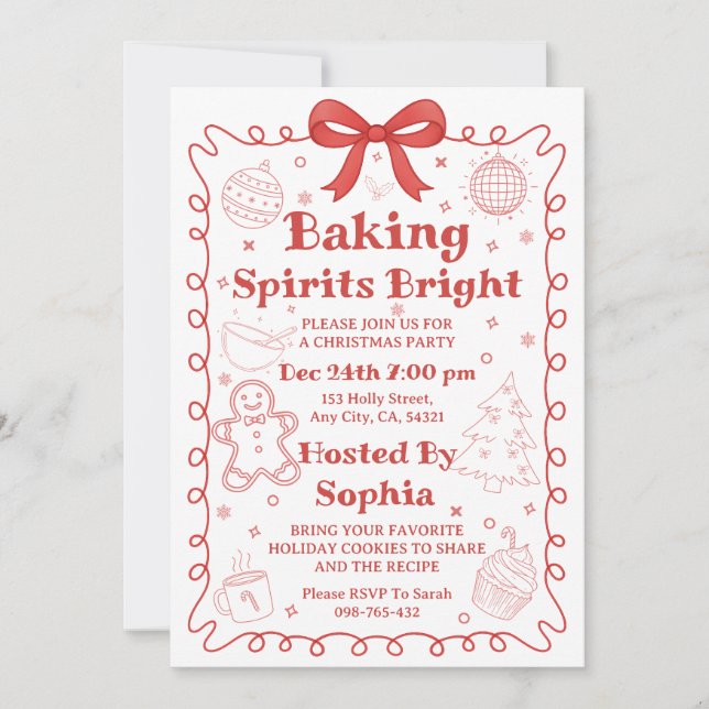 Cartão De Festividades Baking Spirits Bright Christmas Baking Party (Frente)