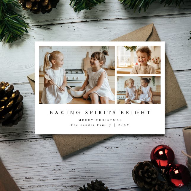 Cartão De Festividades Baking Spirits Bright Modern Christmas Photo Card (Criador carregado)