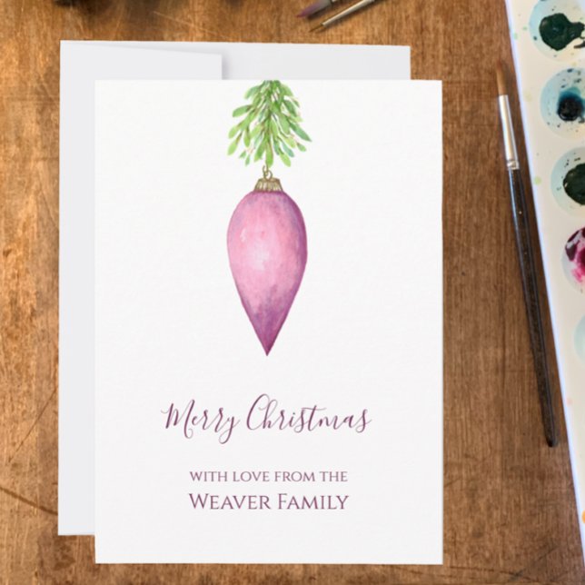 Cartão De Festividades Balança de Natal Rosa-Rosa Pintado com Aquarela Pi (Create a unique personalized holiday greeting card. Pink trendy original watercolor Christmas design)