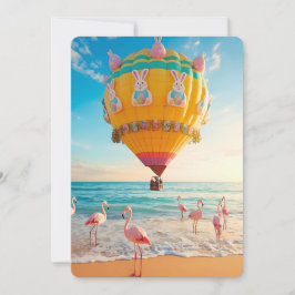 Cartão De Festividades Balão de Ar Quente de Páscoa e Flamingos na Praia