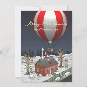 Cartão De Festividades Balão de Ar Quente do Papai Noel